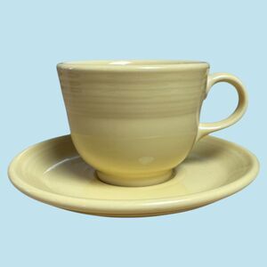 Fiesta Sunflower Yellow Teacup and Saucer Retired 2001 USA Made Fiestaware